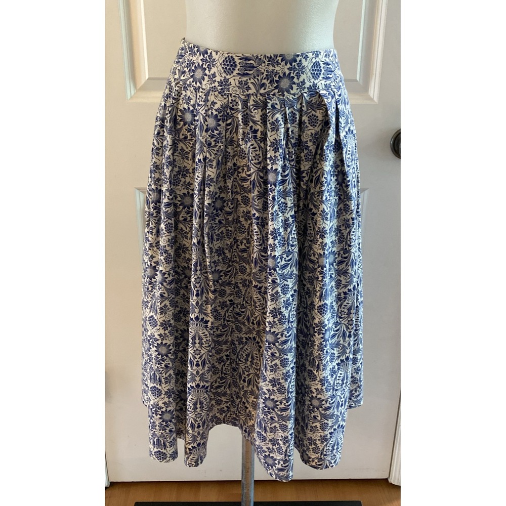 Fervour by ModCloth‎  Pleated A-Line Skirt Pockets Blue White Floral -Size Large